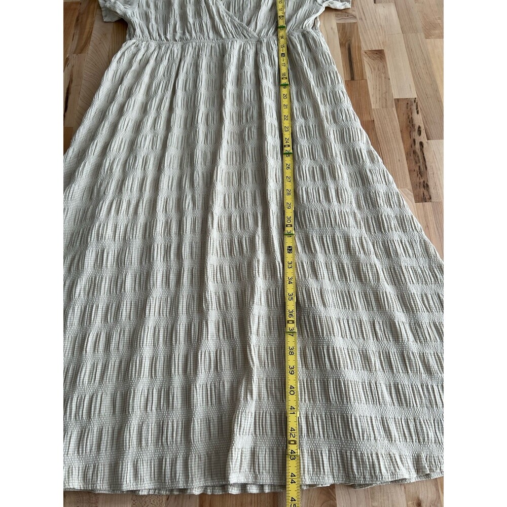 Piper & Scoot Midi Dress Crinkle Ruched Mini Gingham Print Beige White Plus 1X - Picture 12 of 12